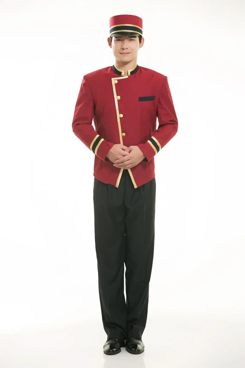 Red Hotel Uniform For Men Hotel Reception Uniform