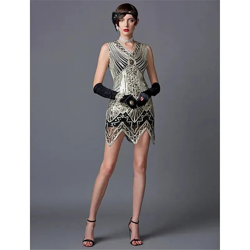 1920S Women' Sequin Triangle Hem Dress Sleeveless Gold