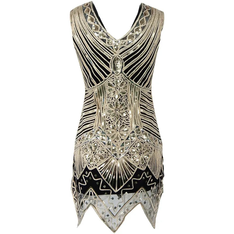 1920S Women' Sequin Triangle Hem Dress Sleeveless Gold