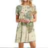Summer Women Dress World Map Print Short Sleeve