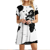 Summer Women Dress World Map Print Short Sleeve