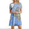 Summer Women Dress World Map Print Short Sleeve
