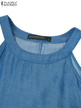 Zanzea Fashion Denim Long Dress Sexy Women Halter