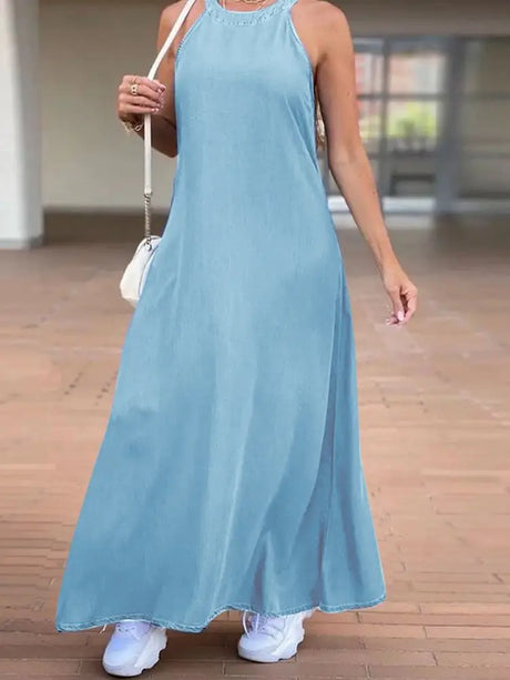 Zanzea Fashion Denim Long Dress Sexy Women Halter