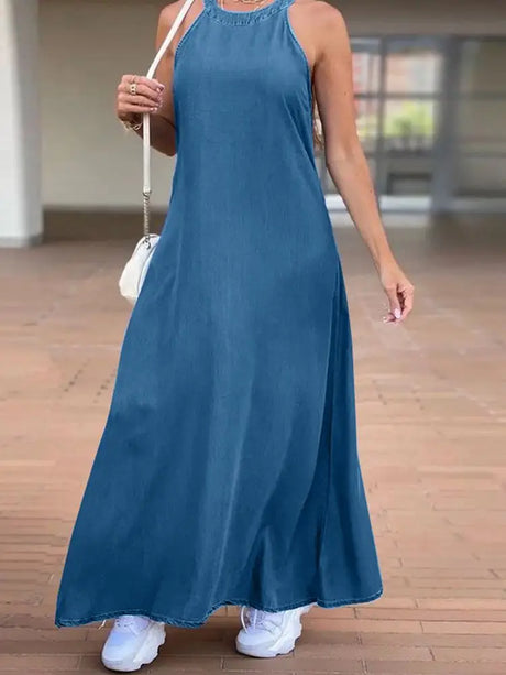 Zanzea Fashion Denim Long Dress Sexy Women Halter