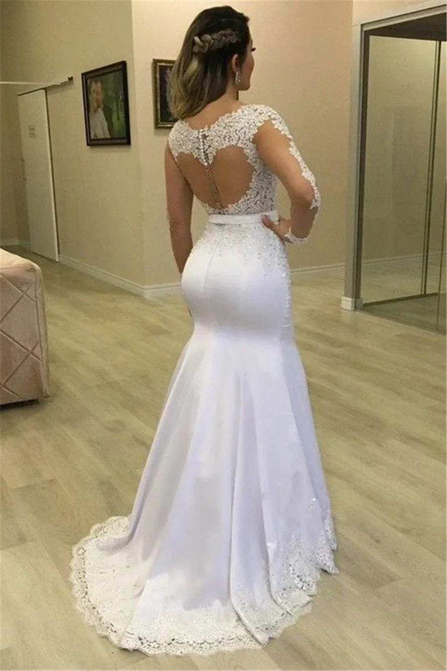 Sheer Long Sleeves Mermaid Wedding Dresses See Through