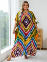 Bohemian Multicolor V Neck Loose Kaftan Dress For