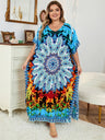 Bohemian Multicolor V Neck Loose Kaftan Dress For