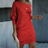 Chic Sequin Party Dress For Women Red Silver