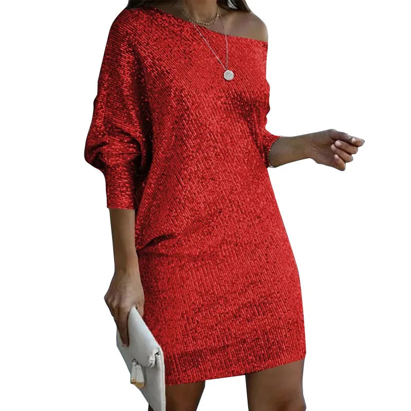 Chic Sequin Party Dress For Women Red Silver