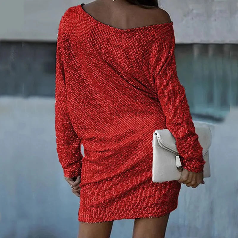 Chic Sequin Party Dress For Women Red Silver