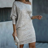 Chic Sequin Party Dress For Women Red Silver