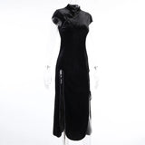 Vintage Black Bandage Chinese Style Cheongsam High Split
