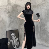 Vintage Black Bandage Chinese Style Cheongsam High Split