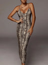 Leopard Print Sleeveless V-Neck Sexy Midi Dress Spring