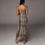 Leopard Print Sleeveless V-Neck Sexy Midi Dress Spring