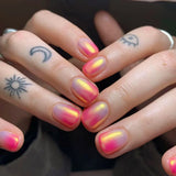 Gradient False Nails Cute Star Printed Design Fake