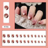 Gradient False Nails Cute Star Printed Design Fake