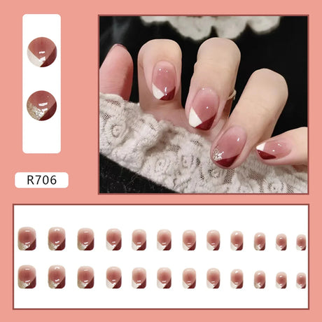 Gradient False Nails Cute Star Printed Design Fake