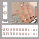 Gradient False Nails Cute Star Printed Design Fake