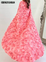 Pink 3D Flower Mermaid Party Dress with Cloak