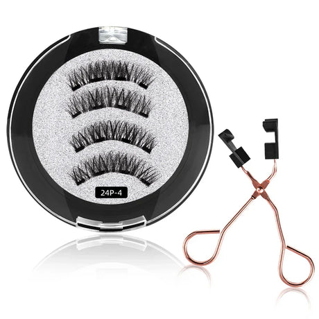 Pcs-Reusable Magnetic False Eyelashes With Eyelash Curler