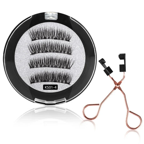 Pcs-Reusable Magnetic False Eyelashes With Eyelash Curler