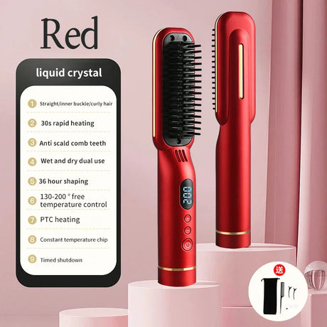 Mah Wireless Hair Straightener Hot Comb With Led