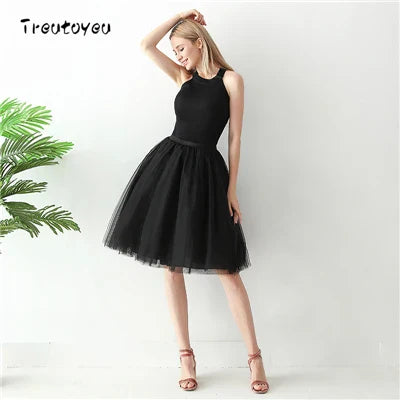 Layers Black Pleated Skirt Sexy Midi Tulle Skirt