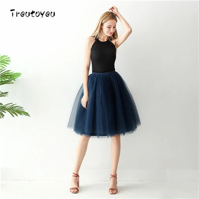 Layers Black Pleated Skirt Sexy Midi Tulle Skirt