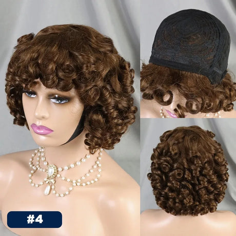 Burgundy Bouncy Curly Human Hair Wigs