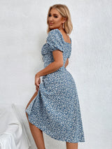 Women' Summer Boho Floral Print Dress Puff Sleeve
