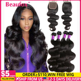 Beaufox Body Wave Bundles With Closure Brazilian Hair