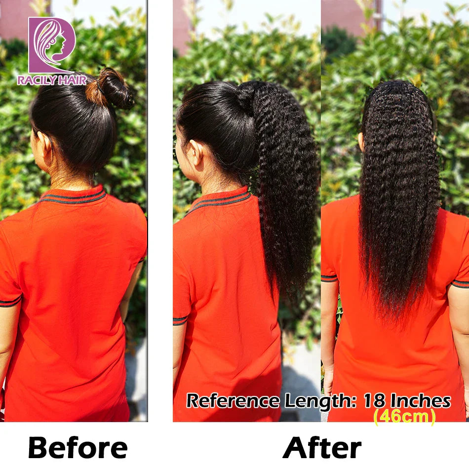 Racily Hair Kinky Sraight Ponytail Human Hair Afro