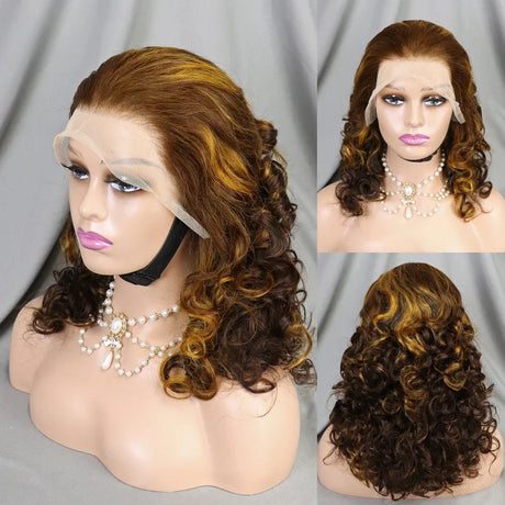 Density Highlight Bouncy Curly Human Hair Wigs