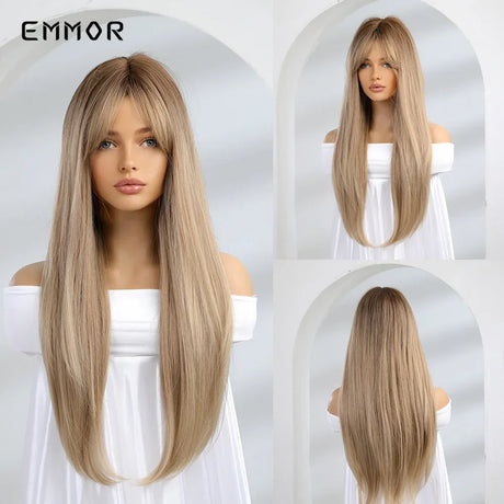 Emmor Long Platinum Blonde White Wig With Bang