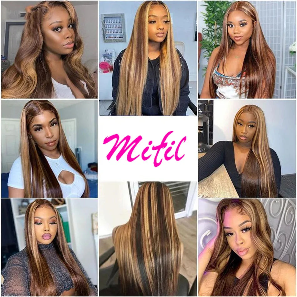 Glueless  Highlight Wig Straight Lace Front Human