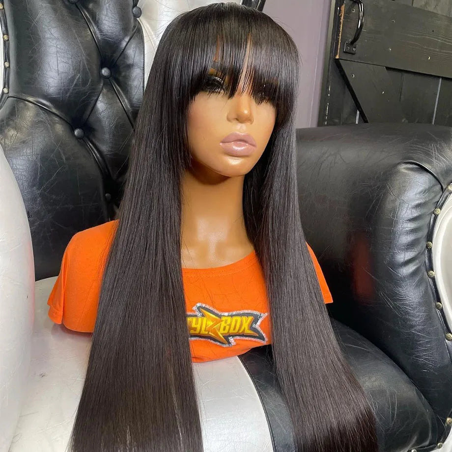 Straight Human Hair Wigs With Bangs Full Machine