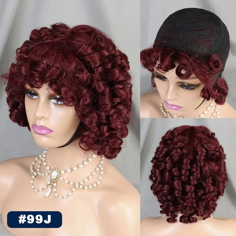 Burgundy Bouncy Curly Human Hair Wigs