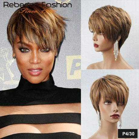 Pixie Short Cut Colored Straight Human Hair Bob