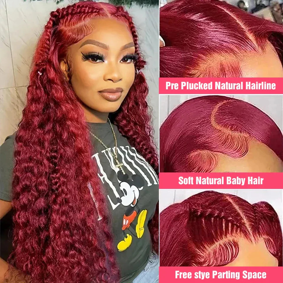 Curly Burgundy X Hd Lace Frontal Wig Human