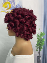 Burgundy Bouncy Curly Human Hair Wigs