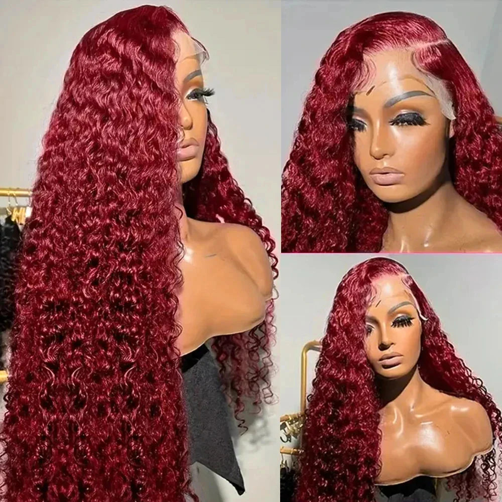 Curly Burgundy X Hd Lace Frontal Wig Human