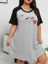 Fashion Loungewear Dress, Women' Plus Cartoon Cat Print