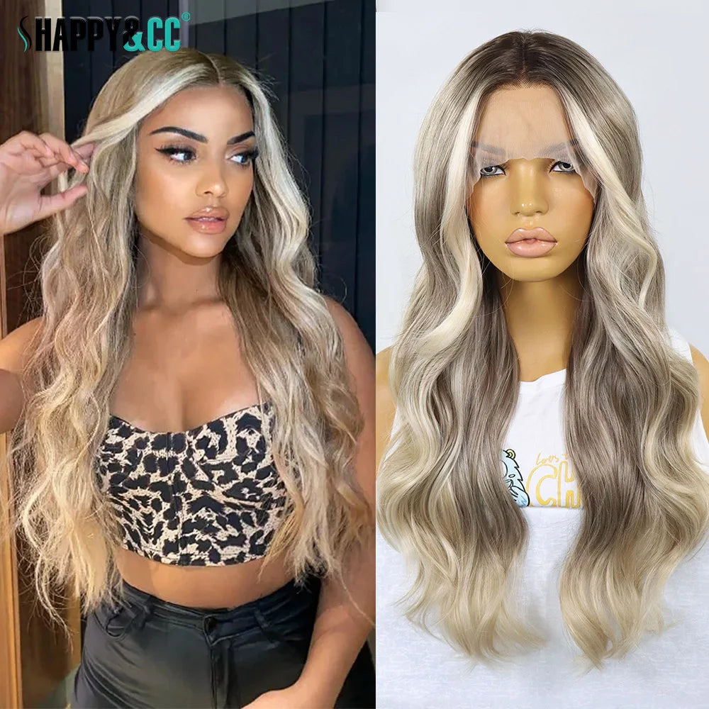 Ash Blonde Synthetic Lace Front Wigs For Women