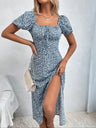 Women' Summer Boho Floral Print Dress Puff Sleeve