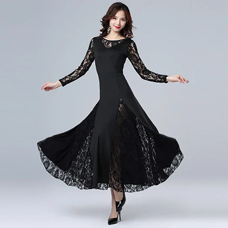 Adult Long Sleeve Lace Stitching Modern Dance Dress