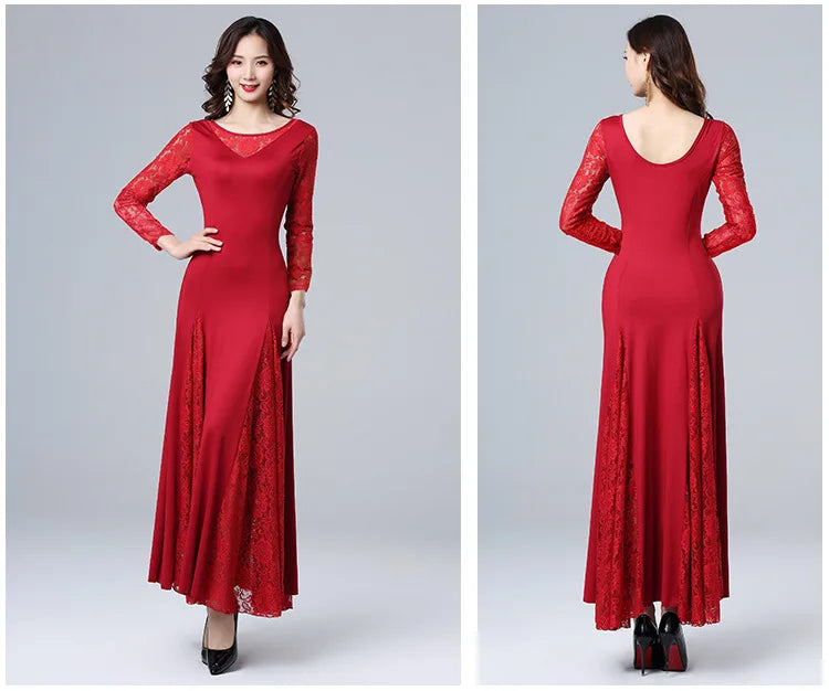 Adult Long Sleeve Lace Stitching Modern Dance Dress