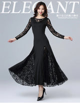 Adult Long Sleeve Lace Stitching Modern Dance Dress