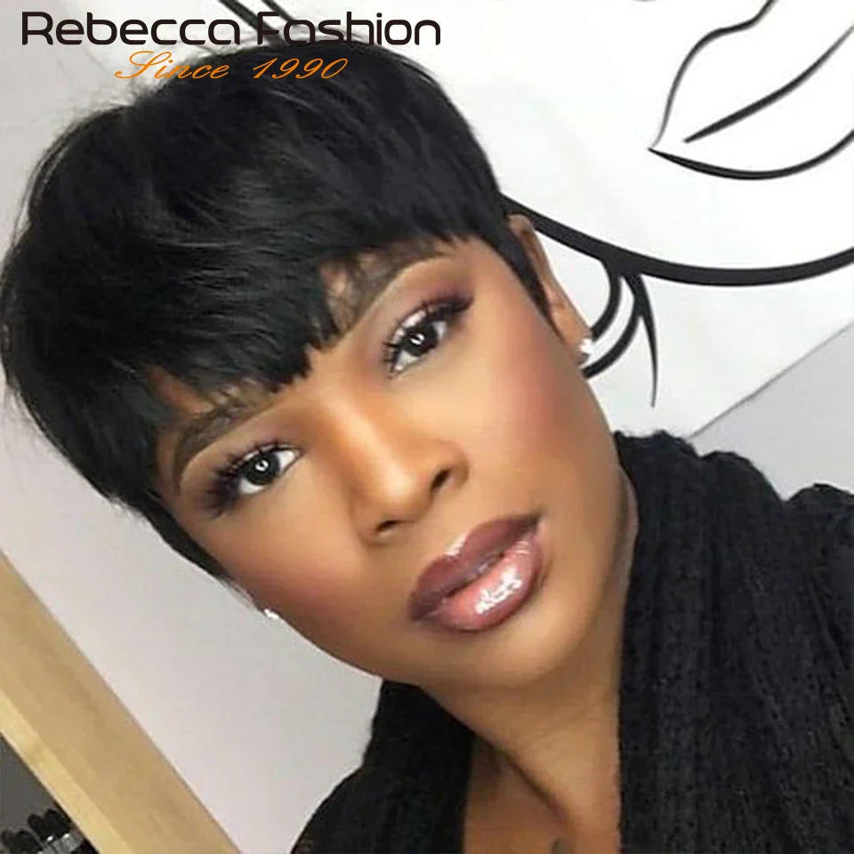 Pixie Short Cut Colored Straight Human Hair Bob